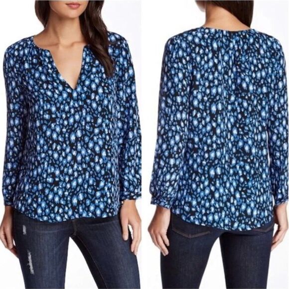 Joie Blue Animal Print Silk Blouse NWOT - Picture 3 of 10